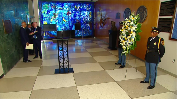 Wreath-laying ceremony to honour colleagues who lost their lives at the Canal Hotel, Baghdad