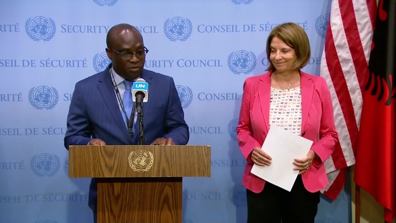 Harold Adlai Agyeman (Ghana)  Mona Juul (Norway) on maritime security in the Gulf of Guinea - Security Council Media Stakeout