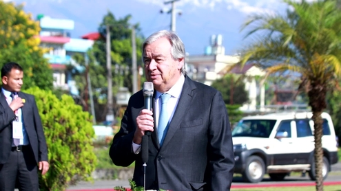 Press Encounter: António Guterres (UN Secretary-General) at Pokhara airport, Nepal