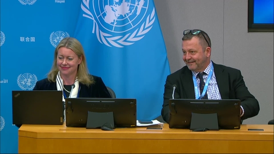Zoe Brennan (IOM) and Jonathan Prentice (UN Network on Migration) on the launch of the World Migration Report - Press Conference