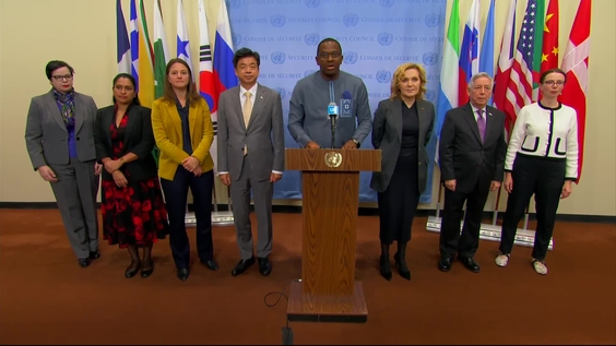 Michael Imran Kanu (Sierra Leone/Security Council President) on behalf of the Women, Peace and Security, Shared Commitments Holders Members of the Security Council - Joint Security Council Media Stakeout