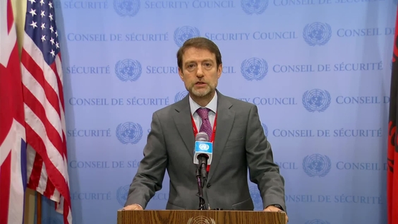 Ferit Hoxha (Albania, SC President) on the situation in Yemen - Security Council Media Stakeout