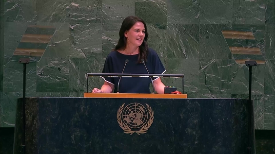 Annalena Baerbock (General Assembly President) at General Assembly: 104th Plenary meeting, 80th session.