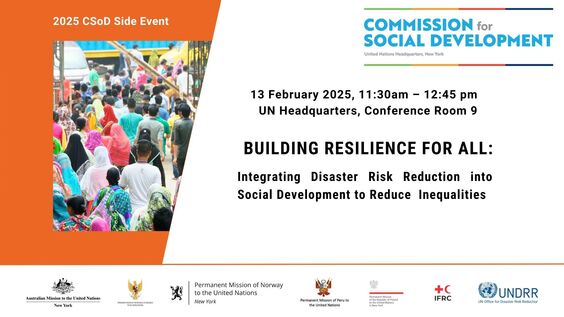 Building Social Resilience for All: Integrating Disaster Risk Reduction into Social Development to Reduce Inequalities - CSocD63 Side Event