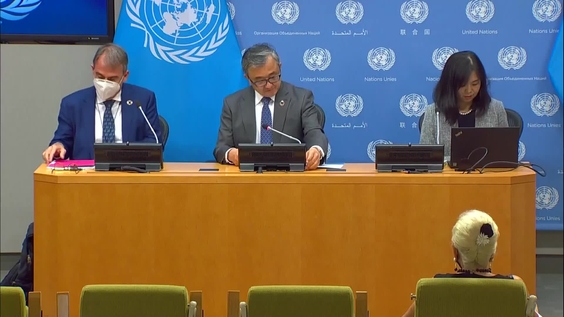 Liu Zhenmin, Stefan Schweinfest and Yongyi Min (DESA) on the launch of the Sustainable Development Goals Report 2022