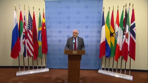 Riyad H. Mansour (State of Palastine) on the situation in the Middle East - Security Council Media Stakeout