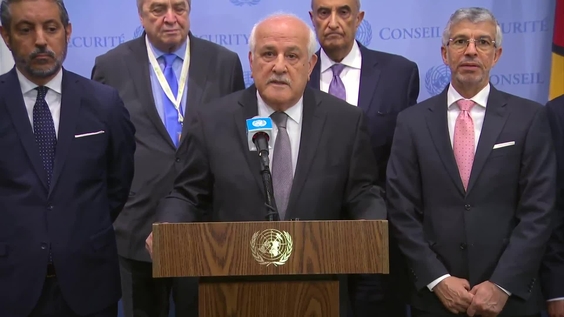 Riyad H. Mansour (Palestine) &amp; members of the Arab Group on the protection of civilians in armed conflict - Security Council Media Stakeout