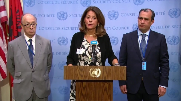 Marta Lucía Ramírez (Colombia) on the peace process in Colombia- Security Council Media Stakeout