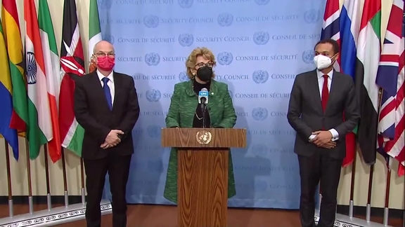 Geraldine Byrne Nason (Ireland) on the situation in the Middle East- Security Council Stakeout
