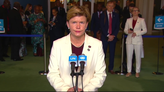 Baiba Braže (Latvia) following the elections of the incoming five UNSC member states for 2026-2027 - General Assembly Media Stakeout General Assembly Media Stakeout