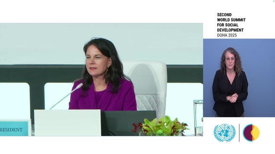 Annalena Baerbock (General Assembly President) at the Closing of the Second World Summit for Social Development (Doha, Qatar 4-6 November 2025)