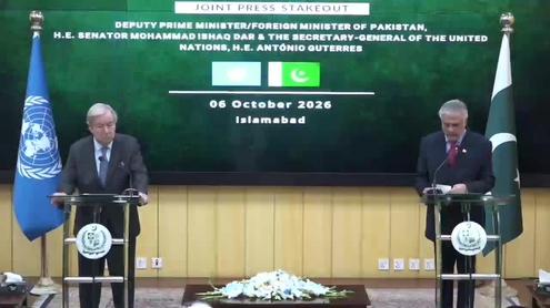 Joint Stakeout: António Guterres (UN Secretary-General) and Deputy Prime Minister/Foreign Minister of Pakistan,  Mohammad Ishaq Dar