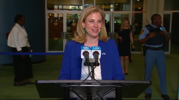 Beate Meini-Reisinger (Austria) on Election of non-permanent members of the Security Council - Media Stakeout