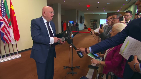 Vassily Nebenzia (the Russian Federation) on the situation in Gaza- Security Council Media Stakeout