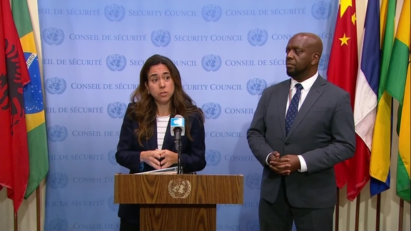 Lana Nusseibeh (United Arab Emirates) and Martin Kimani (Kenya) ahead of Security Council Arria-formula meeting on Transnational Terrorist Threats - Security Council Media Stakeout