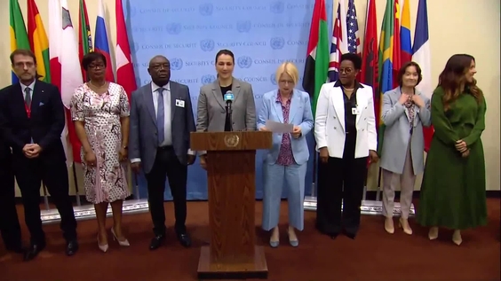 Mariam Almheiri  (United Arab Emirates) on behalf of Gabon, Malta, Mozambique, and Switzerland; on Climate Change, Peace and Security - Security Council Media Stakeout