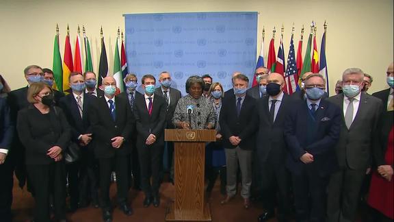 Linda Thomas-Greenfield (USA) on the situation in Ukraine- Security Council Media Stakeout