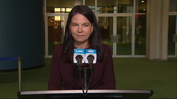 Annalena Baerbock (General Assembly President) on dialogues for the position of the next Secretary-General - Media Stakeout