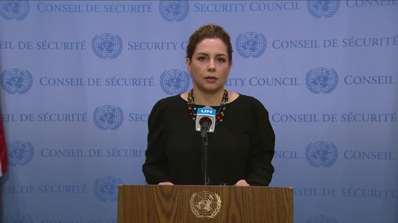 Olta Xhaçka (Albania) - Security Council Media Stakeout