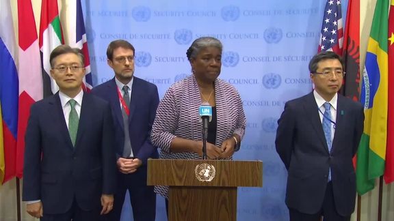 Linda Thomas-Greenfield (United States) on behalf of Albania, Japan, and the Republic of Korea, on the human rights situation in the Democratic People's Republic of Korea and Niger- Security Council Media Stakeout
