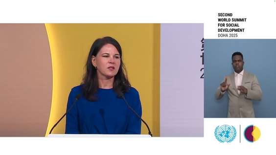 Annalena Baerbock (General Assembly President) at the Opening of the Second World Summit for Social Development