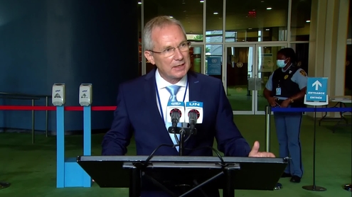 Csaba Kőrösi, President-elect of the 77th session of the UNGA - General Assembly Media Stakeout