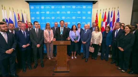 Frank Grütter (Switzerland) on behalf of 86 Member States having endorsed the Joint Commitments to the Protection of Civilians amid Reforms and Constraints - Joint Security Council Media Stakeout