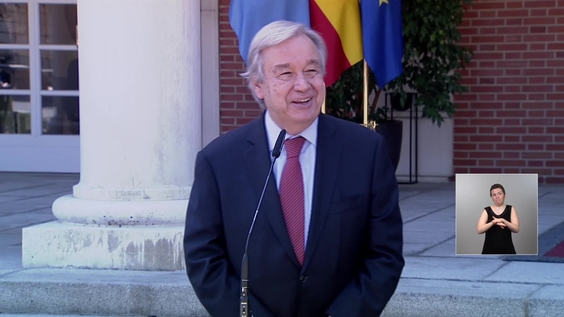 (Madrid, Spain) UN Secretary-General's joint media stakeout with Prime Minister of Spain, Pedro Sánchez
