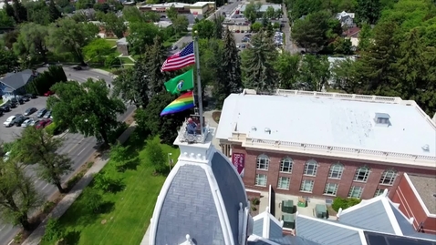 Thumbnail for entry Rainbow flag flies over Barge Hall