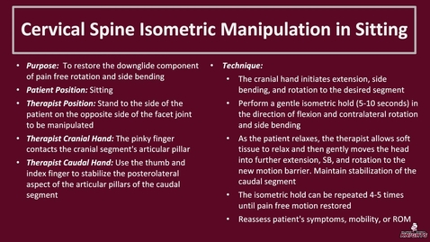 Thumbnail for Cervical Spine Isometric Manipulation in Sitting 