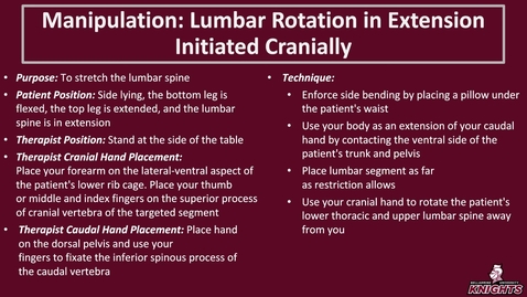 Thumbnail for Manipulation: Lumbar Rotation in Extension Initiated Cranially