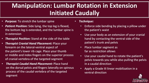 Thumbnail for Manipulation: Lumbar Rotation in Extension Initiated Caudally
