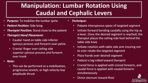 Thumbnail for Manipulation: Lumbar Rotation Using Caudal and Cephalic Levers 