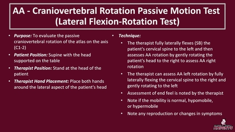 Thumbnail for AA-Craniovertebral Rotation Passive Motion Test (Lateral Flexion-Rotation Test)
