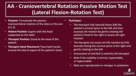 Thumbnail for entry AA-Craniovertebral Rotation Passive Motion Test (Lateral Flexion-Rotation Test)