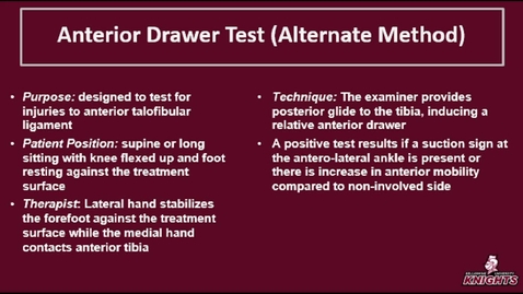 Thumbnail for Foot &amp; Ankle: Anterior Drawer Test (Alternate Method)