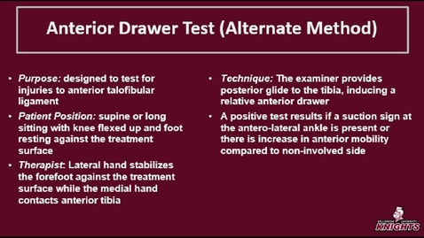 Thumbnail for entry Foot &amp; Ankle: Anterior Drawer Test (Alternate Method)