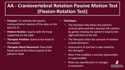 Thumbnail for entry AA-Craniovertebral Rotation Passive Motion Test (Flexion-Rotation Test)