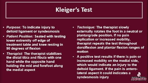 Thumbnail for Foot &amp; Ankle: Kleiger's Test