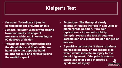 Thumbnail for entry Foot &amp; Ankle: Kleiger's Test