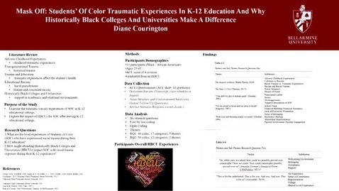 Thumbnail for Diane Courington - Mask Off: Students' of Color Traumatic In K-12 Education and Why HBCU Make a Difference