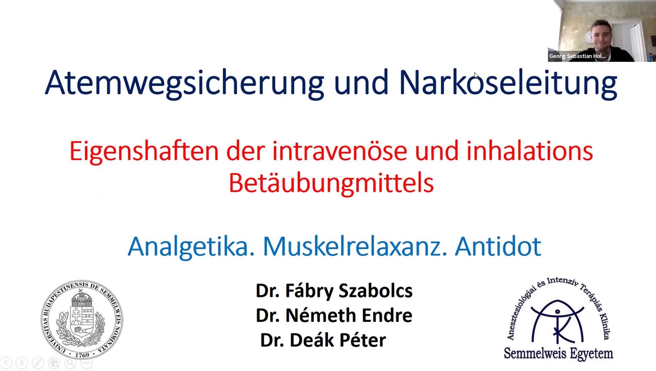 Vorlesung_Allgemeinanästhesie mit intravenösen und/oder inhalativen Anästhetika. Atemwegsicherung. Analgetika. Muskelrelaxanzien. Antidote