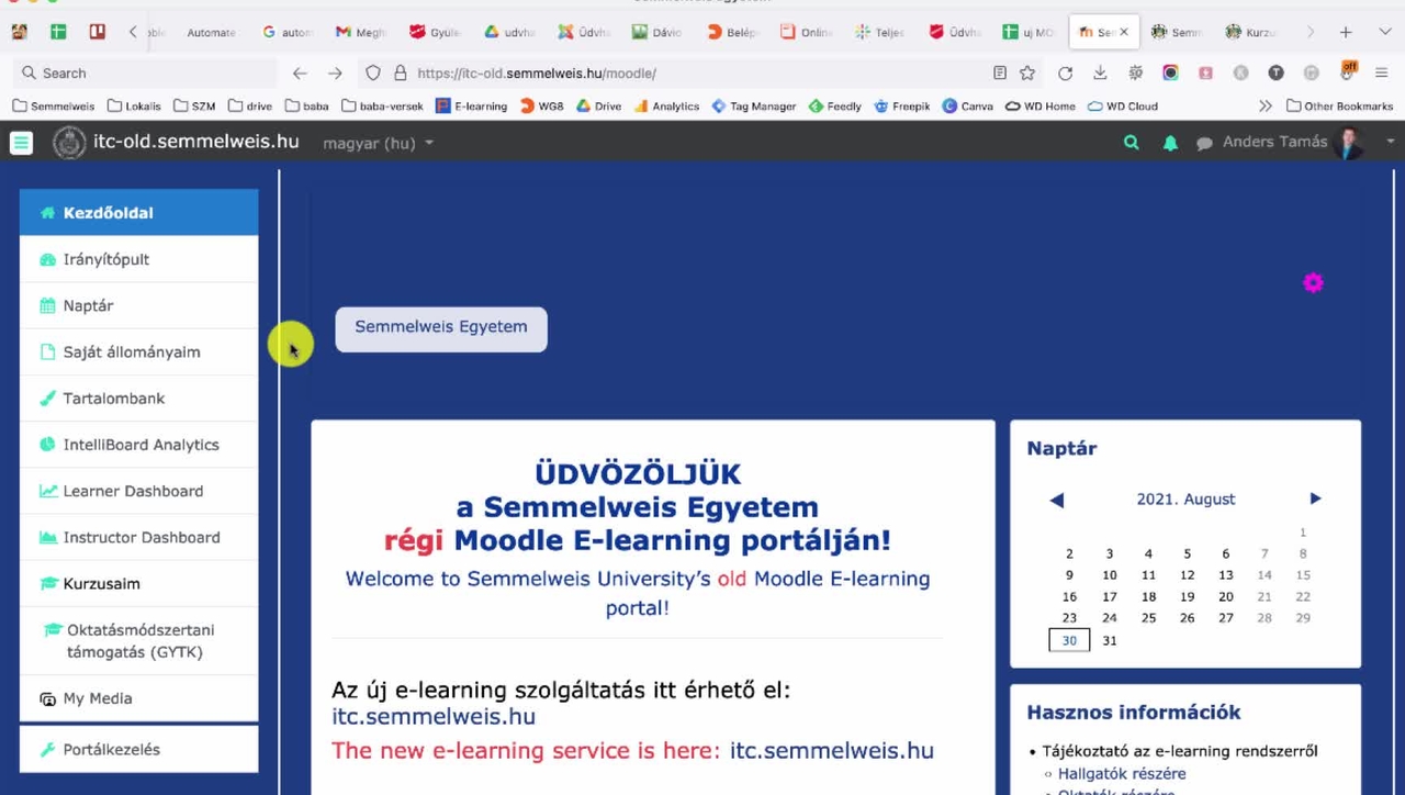 Teljes kurzus átmásolása a régiből az új Moodle-rendszerbe