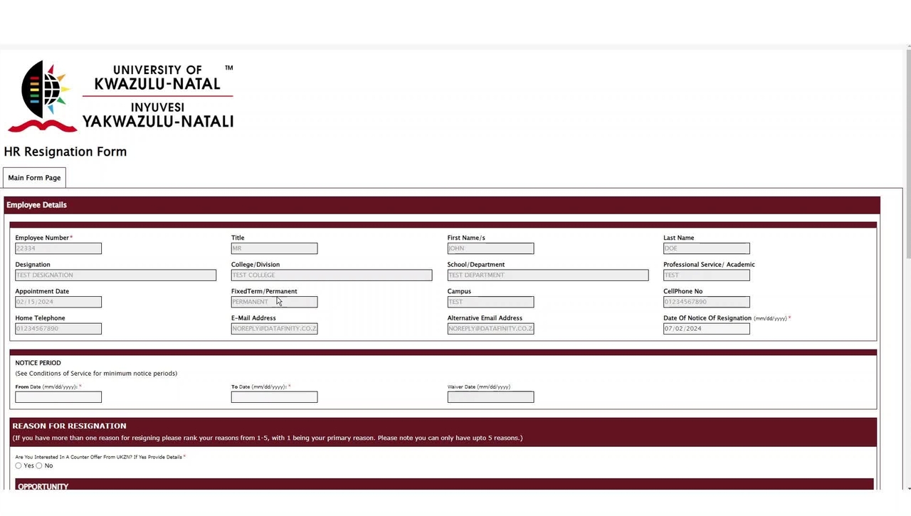 HR Resignation System - Employee Walkthrough