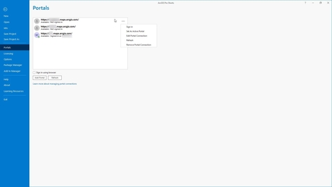 Thumbnail for Add a portal connection in ArcGIS Pro