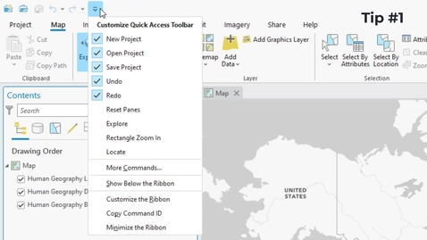 Thumbnail for Customize the Quick Access Toolbar in ArcGIS Pro