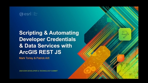 Thumbnail for Scripting &amp; Automating Developer Credentials &amp; Data Services with ArcGIS REST JS