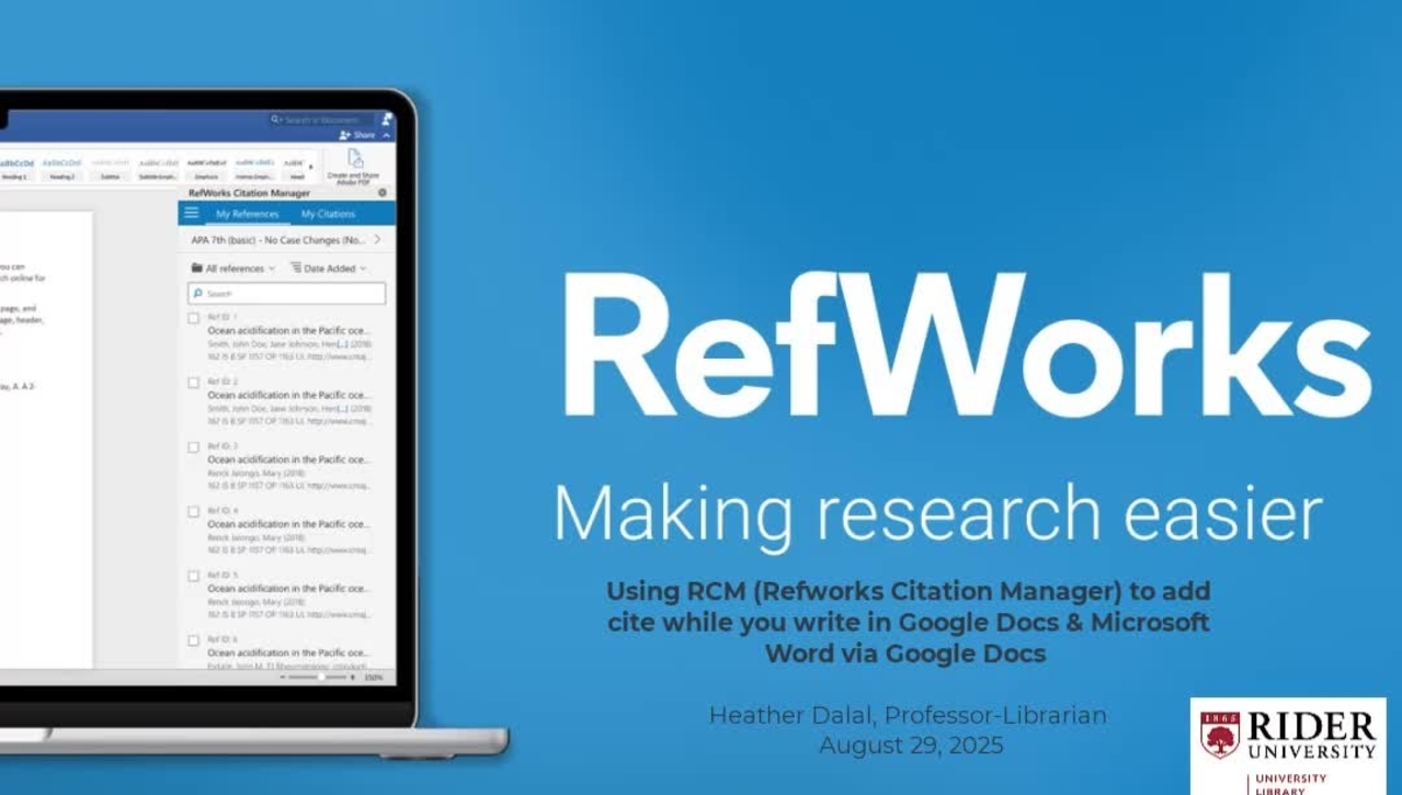 Cite while you Write - Using RCM (Refworks Citation Manager) in Google Docs and Word (via Office.com)