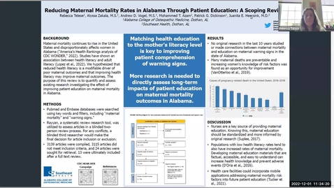 Thumbnail for entry Reducing Maternal Mortality Rates in Alabama Through Patient Education: A Scoping Review