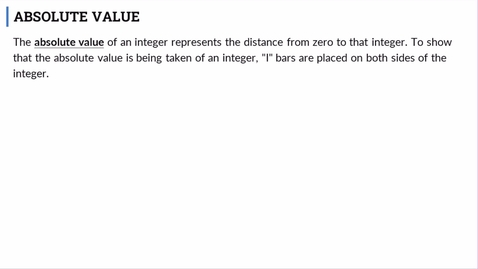 Thumbnail for Absolute Value of Integers (Part 1)